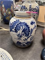 CHINESE BLUE & WHITE POTTERY DRAGON JAR