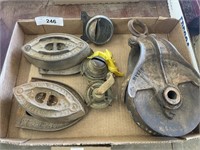 ANTIQUE PULLEY AND IRONS