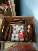 Fox lot baseballs and gloves