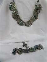 STERLING ABALONE NECKLACE BRACELET & RING SET