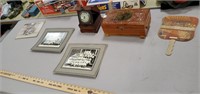 Assortment of Vintage Photos, Wooden Box Clock,