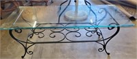 BEVELED GLASS METAL FRAME COFFEE TABLE