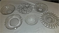 Lot of 6 Glass Serving Platters Bowls Etc