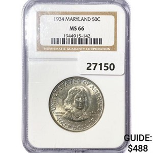 1934 Maryland Half Dollar NGC MS66
