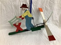 Wooden Folk Art Whirligig, 17”L, Working