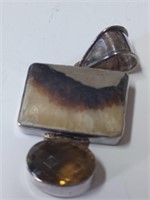 Marked 925 Agate Stone and Amber Colored Pendant