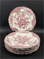 Crown Ducal Bristol Pink Dinner Plates Set of 8