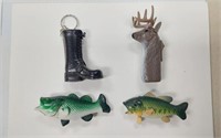 4 LIGHTERS- 2 FISH- 1 BUCK AND 1 BOOT