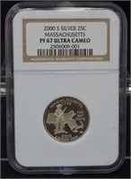 2000-S Silver Mass. 25 Cent, NGC Certified PF67