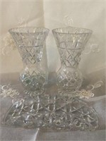 2 Heavy Crystal Vases & Dish