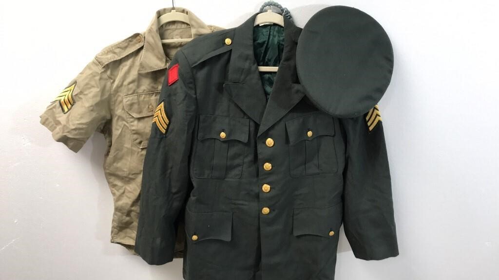 Vintage Military Uniform Coat, Hat, Shirt