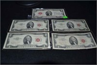 (5) $2 Red Seal Bills (4) are "No Motto"