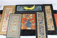 6 Vtg. Chinese Embroidered Silk Table Runners+