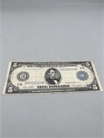 1913 $5 Silver Certificate Federal Reserve Note, L