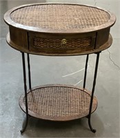 2-Tier Wood & Woven Rattan Accent Table