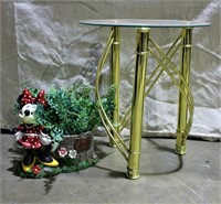 Gold Glass Top Plant Stand & Minnie Planter