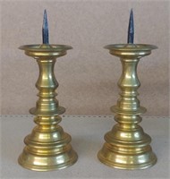 PAIR OF WEIGHTED BRASS CANDLE HOLDERS