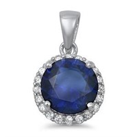 Round Cut 3.60ct Blue Sapphire Halo Pendant