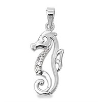 Cute Seahorse Pendant with Topaz Accent