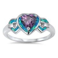 Amethyst & Blue Opal 2.20 ct Heart Cut Ring