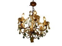 Six light petite blue crystal French chandelier