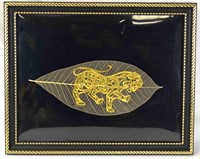 Persian Framed Gold Leaf Calligraphy of Lion/Tiger