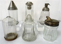Lot of 6,Assorted Glass Sugar Dispensers