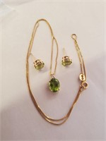 14k Chain, Unmarked Pendant, Matching Earrings