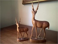 2 Wood Carved Antelopes