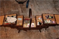 Wood Fold Sewing Box with Contents