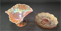 Carnival Glass: Fenton Plate, Dugan Compote