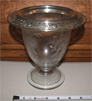 Antique etched glass spooner w/ sterling rim