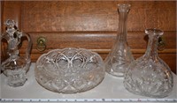 (4) ABP cut glass: decanters cruet bowl