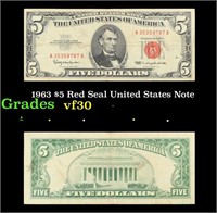 1963 $5 Red Seal United States Note Grades vf++