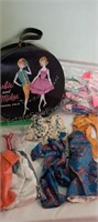 3 Brocade Barbie Style Outfits, Vintage Case &