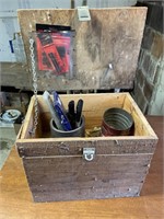 Wooden box and paint brushes