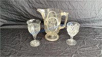 GLASS PITCHER AND STEM GLASSES