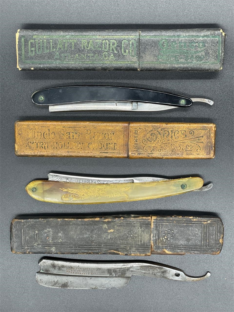 3 - antique straight razors w/ cases