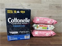 12 pack cottonelle wipes & 3 small baby wipes