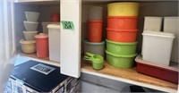 Shelf of Tupperware with lids; GREAT Condition