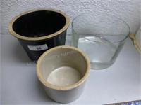2 stoneware - 1 glass jugs AS IS