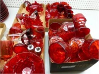 4 boxes red glassware