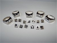 5 Sterling Rings 13 Sterling Initials 57.08g