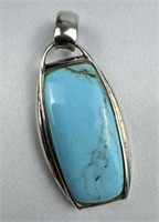 925 Silver Turquoise Pendant, Large 2.5"