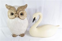 Wooden Carved Owl & Resin Swan