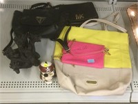 Assorted handbags and more.