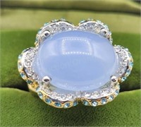 Size 6 Statement Ring Cloudy Pale Blue Stone With