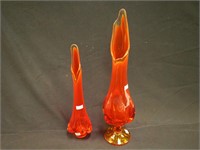 Two Viking red mid-century swung vases,