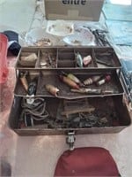 Vintage metal tackle box with tackle