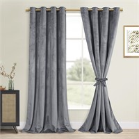 DWCN Grey Velvet Curtains  96 Inches  2 Panels